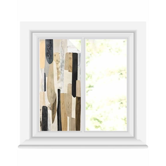 Window Privacy Film Black Brown Geometric Stained Glass Window Film Decorative Sun Block Window Cover Modern Abstract Geometric Art Window Clings Static Adhesive Sticker for Bathroom 19.6"x39.3"