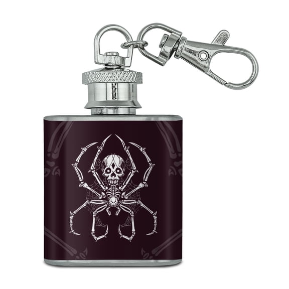 Creepy Bone Skeleton Spider Stainless Steel 1oz Mini Flask Key Chain