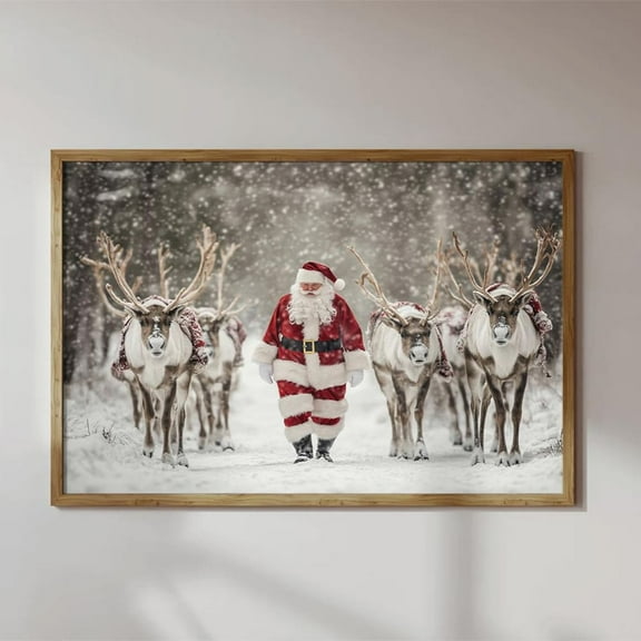 PosterArt Rustic Santa and Reindeer Companionship Poster, Cozy Vintage Holiday Wall Art, 8x12 UNFRAMED