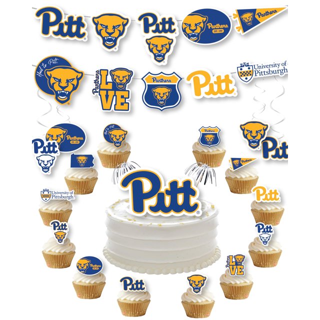 Suministros De Fiesta Pitt Para Regalo De Cumpleaños De Fútbol, Pancarta Y Decoración Para Tartas (42 Piezas) (Panteras De Pittsburgh)