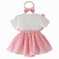 thumbnail image 4 of CAUYDY Infant Baby Girl Summer Clothes 6 9 12 18 24 Months Toddler Outfits Cute Print Short Sleeve Romper & Pretty Overall Dress & Bow Headband 3 Piece Set (Sizes 9-12 Months,F2-Pink), 4 of 9