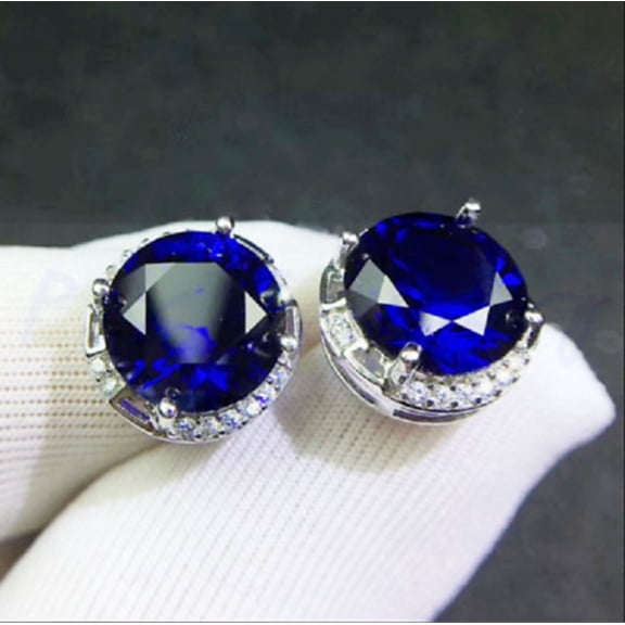 3Ct Round Cut Lab Created Blue Sapphire Women's Wedding Stud Earrings 14K White Gold Plated
