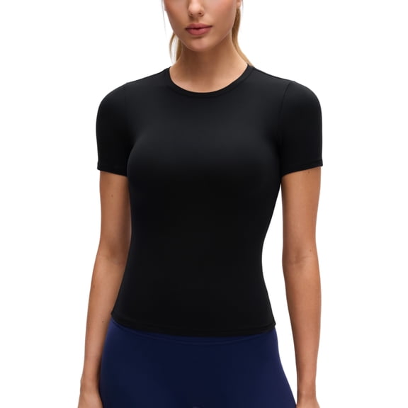 CRZ YOGA Softembrace High Neck Tops for Women Soft Casual Shirts Basic Short Sleeve T-Shirt