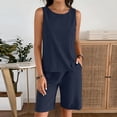 thumbnail image 2 of Dazajoo Ensembles Décontractés Deux Pièces pour Femmes, Hauts Sans Manches à Col Rond Assortis à des Shorts à Taille Élastique avec Poches, Navy, L, 2 of 7