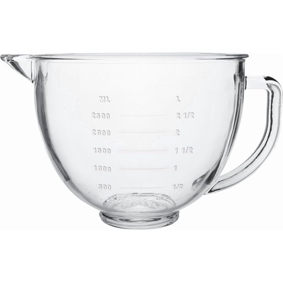 Glass Mixing Bowl 5 QT for KitchenAid 4.5 and 5 Quart Tilt-Head Stand Mixers, Fits Artisan KSM150, RRK150, KSM100, K45SS, KSM90, KSM95, K45, KSM110, 5KSM125 and More