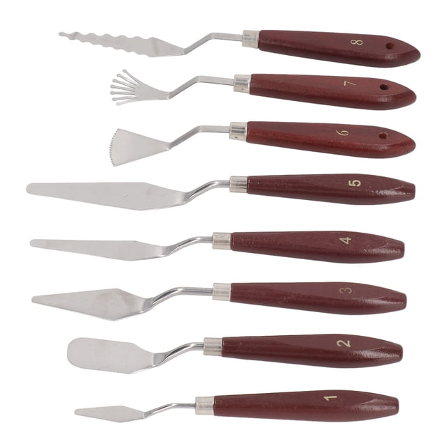 Painting Mixing Scraper, Wooden Handle Painting Knife Set Versatile 8 Pcs For Art