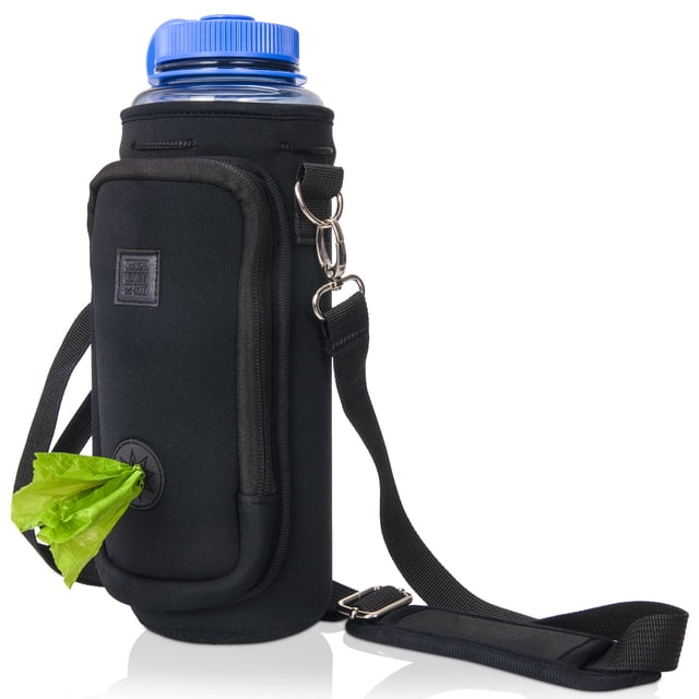 Made Easy Kit Water Bottle Carrier with Pocket for Dog Poop Waste Bags and Adjustable Padded Shoulder Strap