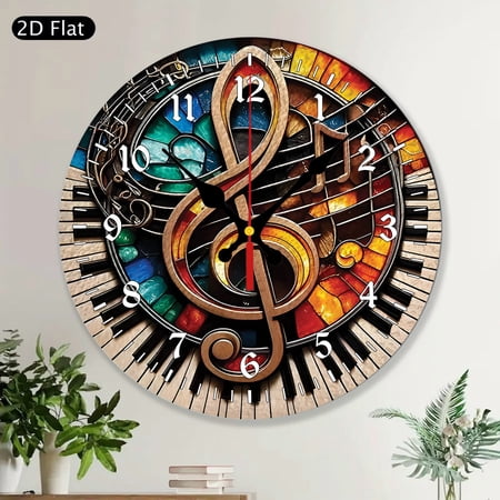 Musical Round MDF Wooden Wall Clock, Beautiful Music-Themed Decor, Ideal Gift for Musicians, Music Teachers, Choir Members, Singers