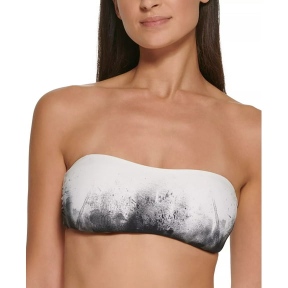 Calvin Klein BLACK/SOFT WHITE Removable-Straps Bandeau Bikini Swim Top, US Large