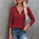 thumbnail image 4 of Blusa elegante y ajustada de color puro con medio botón, manga larga y escote en V, talla 3XL, color rojo, 4 of 6