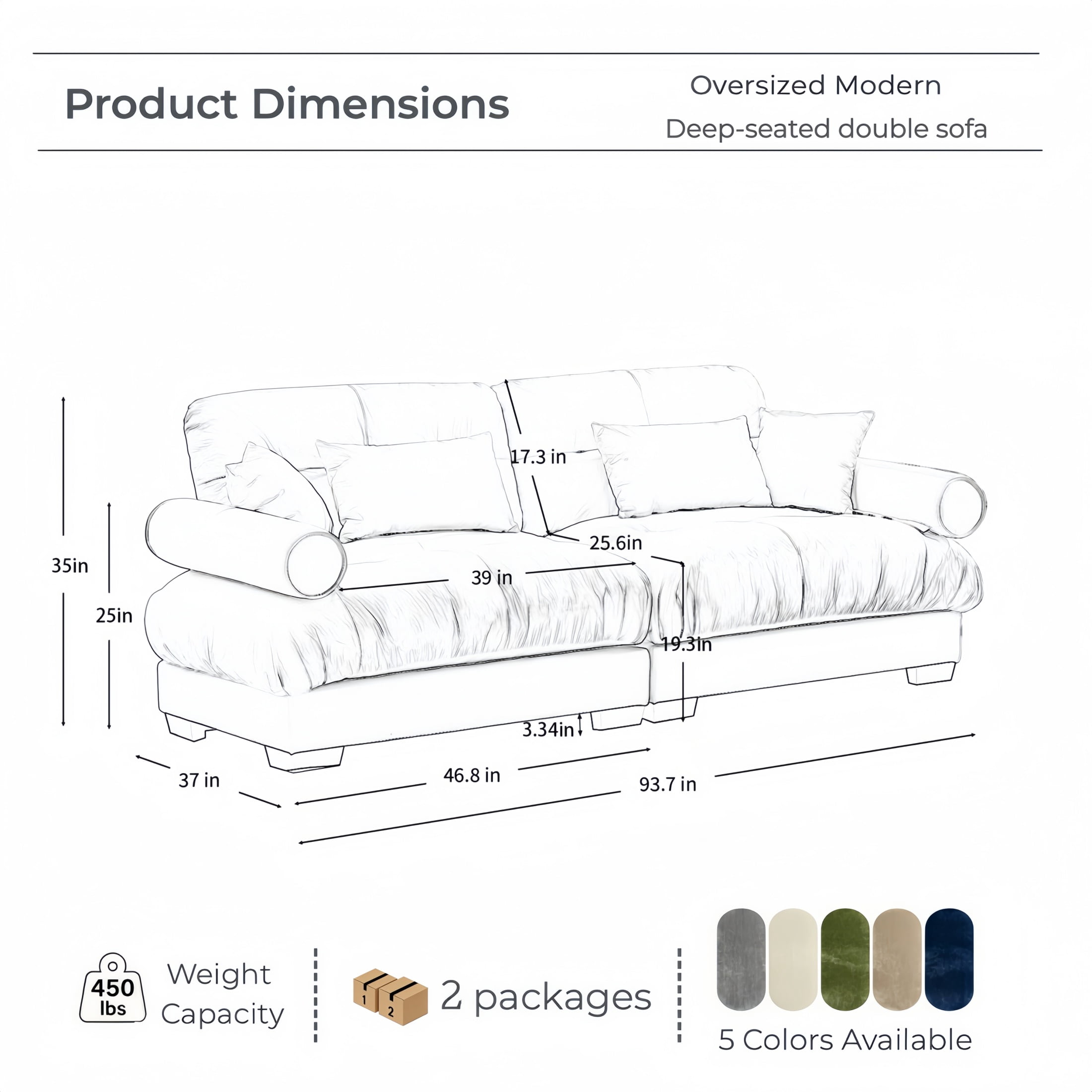Amuille 93.7" Modular Sectional Sofa Velvet Cloud Couch, 2-Seat Deep Seat Couch for Living Room, With Waist Pillows and Throw Pillows, Camel