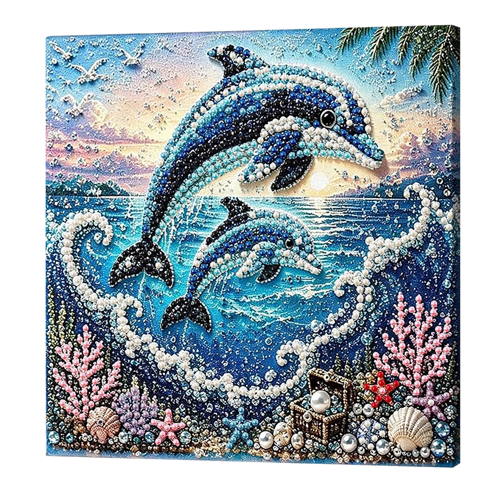 Rhinestone Craft Kits Ocean Theme Pearl Art DIY Kit Rhinestone Craft Kits for Beginner DIY Diamond Crystal Rhinestones Painting Kits for Home Wall Decor Gift,A