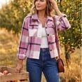 thumbnail image 5 of Hearthz Plaid Shacket Jacket Women Button Down Cropped Women Lightweight Jacket Long Sleeve Collared Soft Warm Outerwear Fall Winter Fleece Winter Coats for Women, 5 of 6