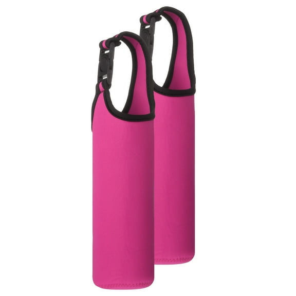 2pcs Neoprene Carrier Water Bottle Sleeve, 15.5-20oz Insulated Water Glass Bottle Carrier Bag Collapsible Drink Bottle Sleeve Cover Holder with Handle, Rose Red