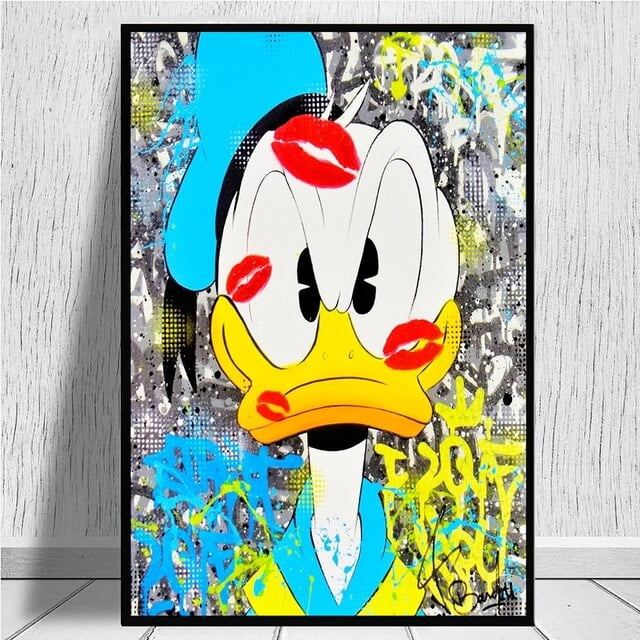 Disney Graffiti Art Mickey Mouse and Donald Duck Street Art Canvas Painting Poster and Print Wall Art Picture for Living Room30x45cm Unframed Gao Jinjia LED