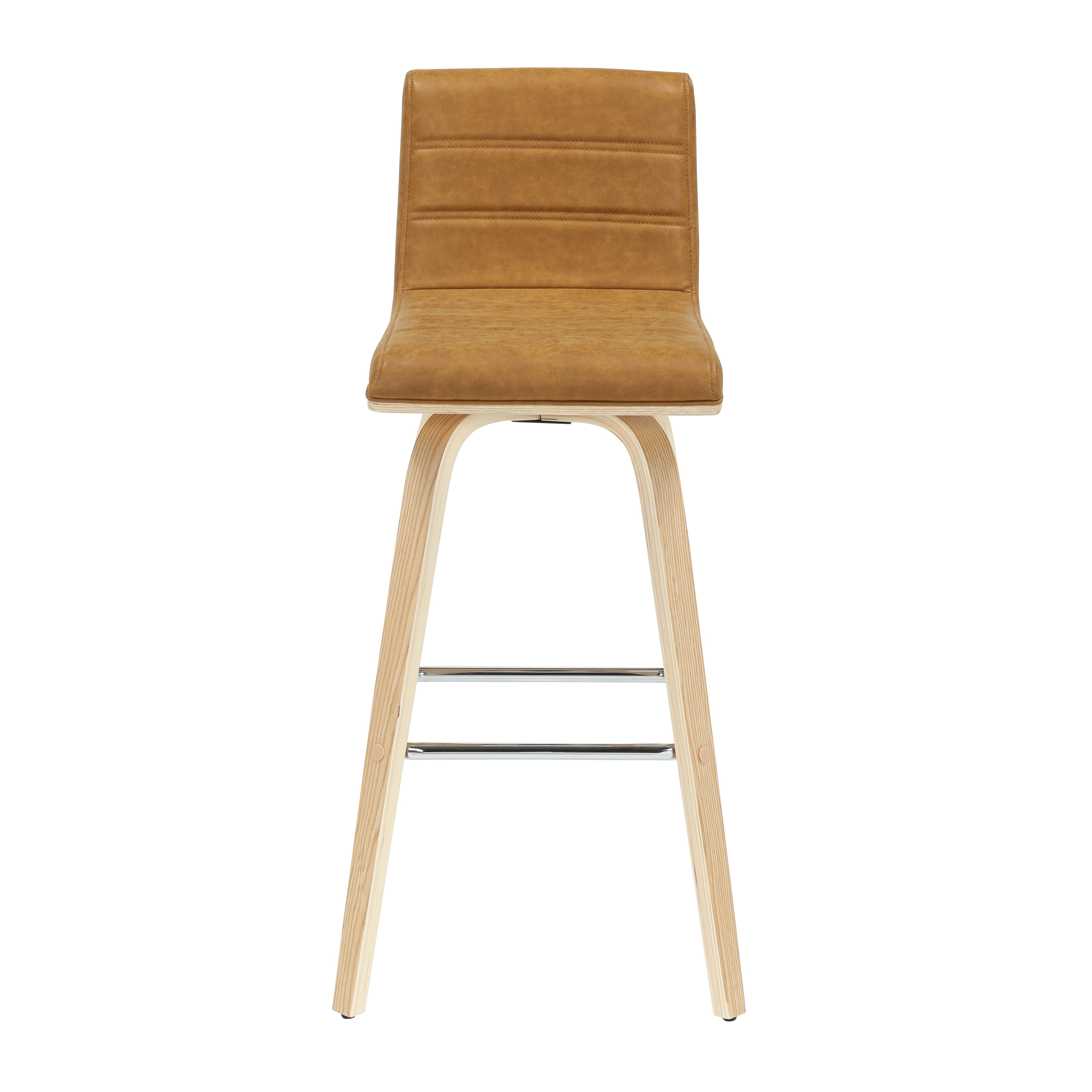 Vienna 39.5 in. H Swivel Bar Height Camel Square Back Wood Bar Stool with Faux Leather Seat Set of 3