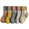 thumbnail image 1 of 5 pares de medias de algodón para niños, calcetines hasta media pantorrilla, calzado cálido para niños (color aleatorio, 7-12 años), 1 of 5