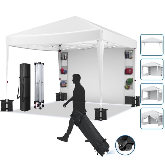 VECUKTY 10 x 10ft Pop up Canopy Tent with Sidewalls, Wheeled Bag, Shelter for Outdoor Shade, White