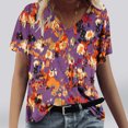 thumbnail image 4 of Tops Florales para las Mujeres, Casual V-Cuello Camiseta de Manga Corta Blusa de Moda Hecha de Estante de Imitación para Toda la Temporada de Uso Diario, Tops Cortos para las Mujeres, 4 of 4
