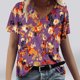 thumbnail image 1 of Fiudx Ofertas Relámpago Camiseta de Manga Corta con Cuello En V y Estampado Floral Informal de Moda para Mujer, 1 of 4