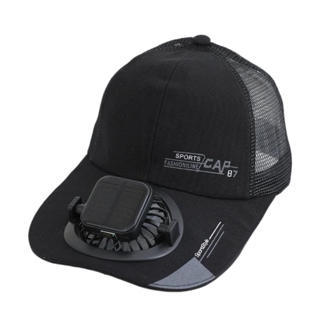 Gorra con ventilador alimentada por energía solar. Sombrero versátil para exteriores, ideal para mochileros y senderismo. Negro 300MA