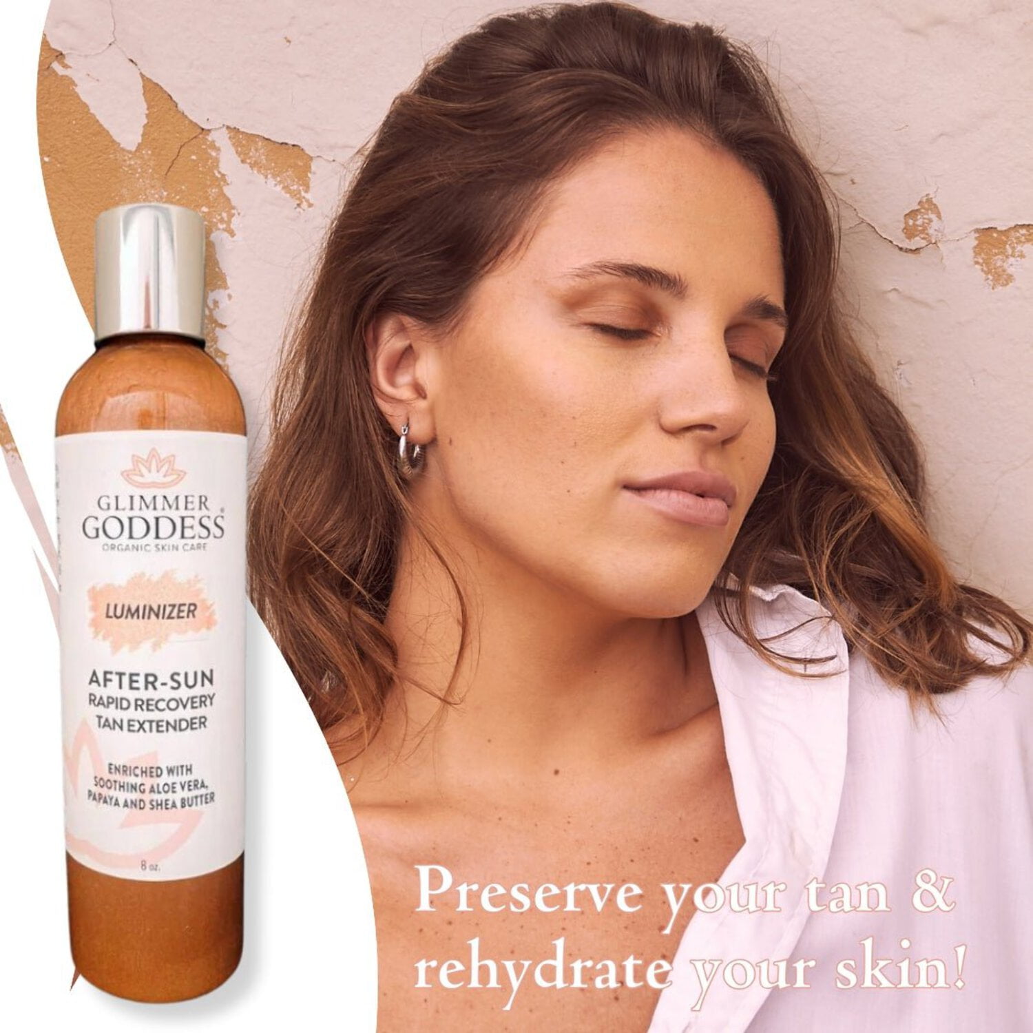 Glimmer Goddess Organic After Sun Shimmer Lotion - Enriched with Aloe Vera, Pineapple, Shea Butter and Papaya