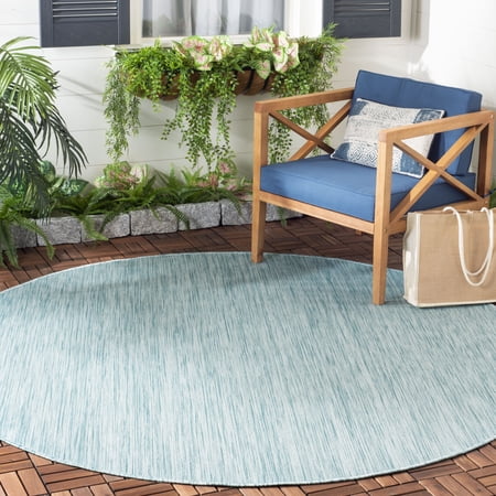 SAFAVIEH Beach House Tayler Solid Indoor/Outdoor Area Rug Aqua 6 7 x 6 7 Round