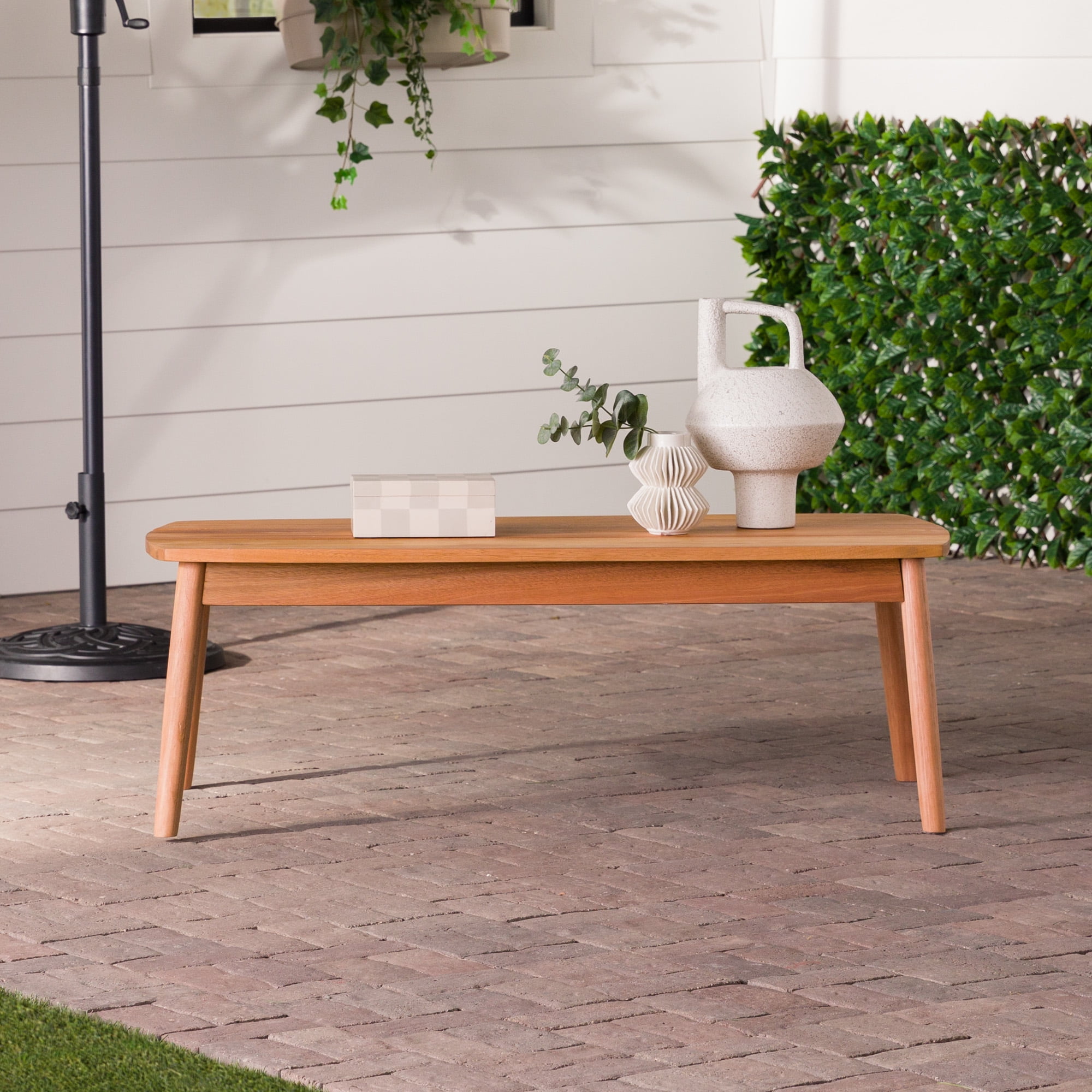 Walker Edison Modern Solid Eucalyptus Outdoor Coffee Table, Natural