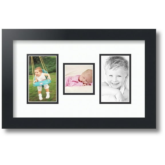 ArtToFrames Collage Photo Picture Frame with 1 - 3x3 and 2 - 3x5 Openings, Framed in Black with Super White and Black Mats (CDM-3926-71)