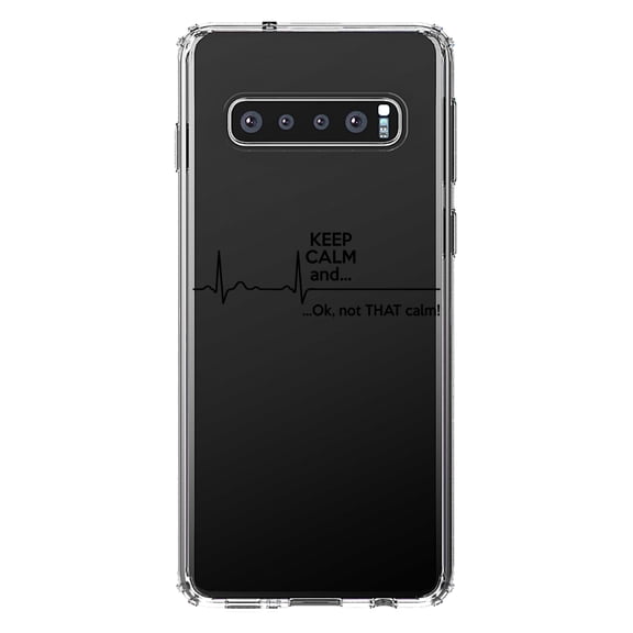 DistinctInk Clear Shockproof Hybrid Case for Samsung Galaxy S10 (6.1" Screen) - TPU Bumper Acrylic Back Tempered Glass Screen Protector - Keep Calm and…. Flatline
