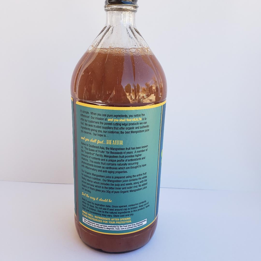 Organic Only MANGOSTEEN 100 % Pure Juice 32oz (1qt) Xanthone, Pericarp, Vitamin & Antioxidant Rich Liquid Fruit Puree 30g of Whole Super Fruit Per Serving Gluten-Free, Vegan, Non GMO in GLASS Bottle