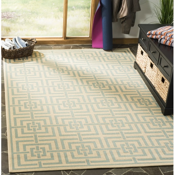 Safavieh Linden Derbhile Geometric Indoor/Outdoor Area Rug, Cream/Aqua, 5'3" x 7'6"
