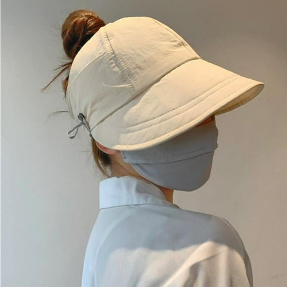 Summer Wide Brim Sunhat Women Sun Hats Foldable Adjustable Outdoor Beach Bucket Hat UV Protection Visors Fisherman Ponytail Caps Rice white