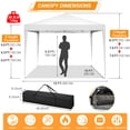 thumbnail image 3 of 10 x 10 FT Outdoor Pop-Up Canopy, Instant Party Tent, Camping Beach Gazebo, 3 Height Adjustable with 8 Stakes, 4 Sandbags, 4 Wind Ropes, Carrying Bag, White, 3 of 8