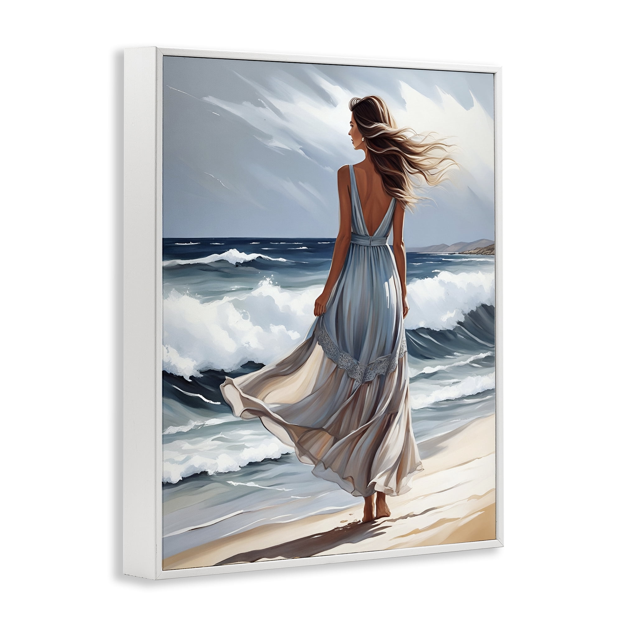 Stupell Industries Walk In The Waves White Framed Giclee Art, design by Tabz Jones