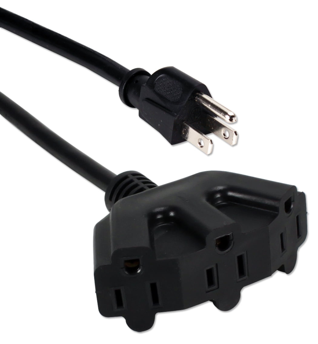 QVS 3' ThreeAngle Outlet 3Prong Power Extension Cord, Black