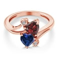 thumbnail image 3 of Gem Stone King 18K Rose Gold Plated Silver Red Garnet Blue Created Sapphire and White Lab Grown Diamond Ring for Women (1.83 Cttw, Heart Shape 6MM, Gemstone January Birthstone, Size 6), 3 of 6