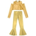 thumbnail image 4 of YONGHS Girls Shiny Metallic Jazz Hip Hop Street Modern Outfit Long Sleeve Crop Top with Flared Pants Gold 6, 4 of 5