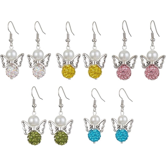 Angel & Fairy Earrings Set 5 Pairs 5 Color Polymer Clay Rhinestone & Glass Pearl Beaded Dangle Earrings Trendy Simple Women's Birthday Festival Elegant Jewelry Gifts 1set