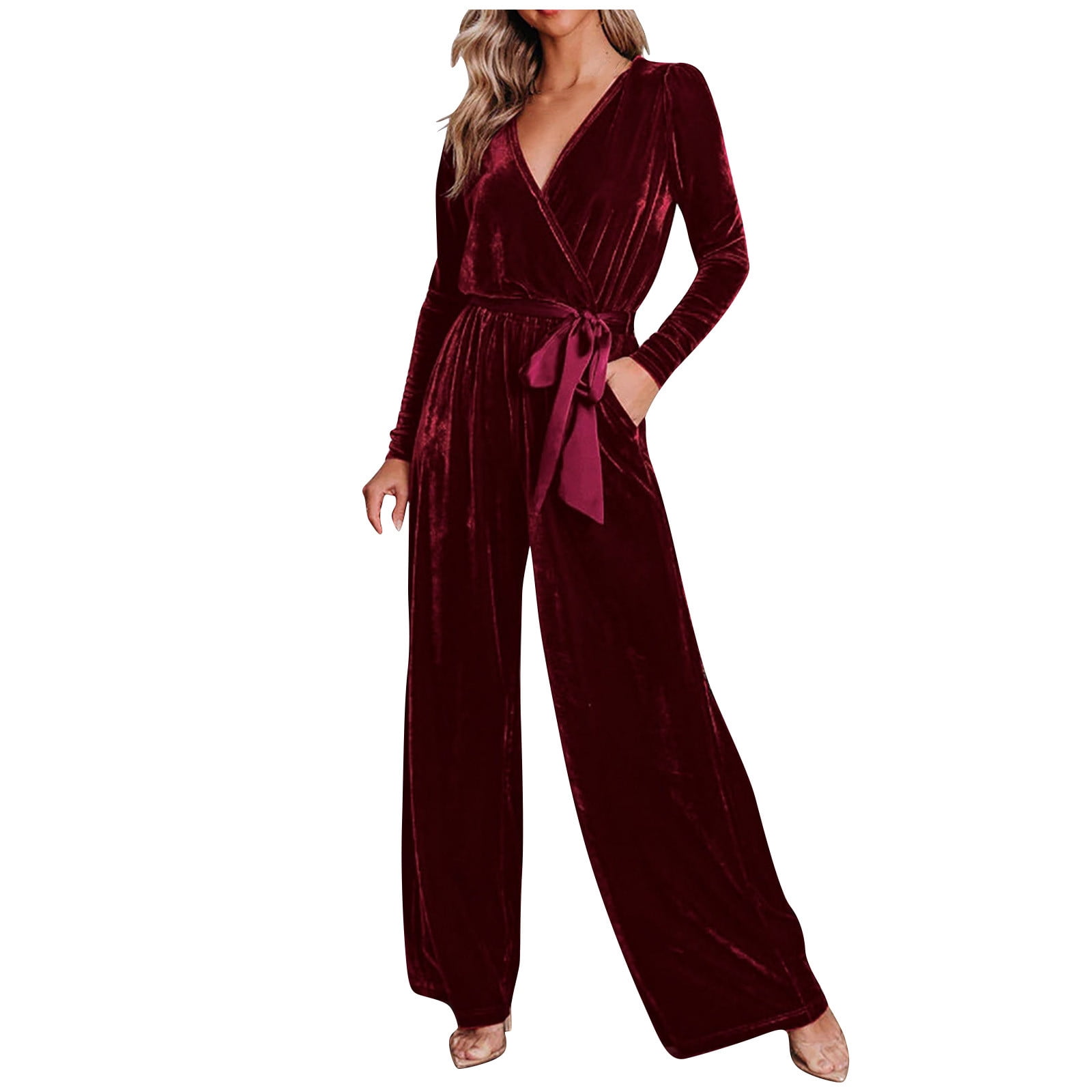 V Neck Long Sleeve Velour Jumpsuit Yuyuzo Plus Size Velour