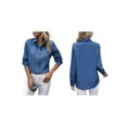 thumbnail image 3 of Button Down Shirts for Women Long Sleeve Blouse Shirts Casual Solid Office Work Tunic Top Denim Blue L, 3 of 7
