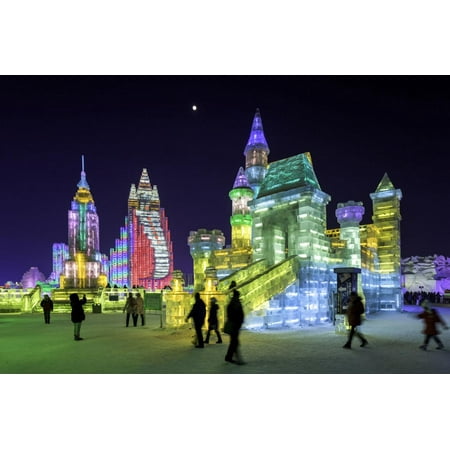 Illuminated Ice Sculpture at the Harbin Ice and Snow Festival in Harbin, Heilongjiang Province, Chi Print Wall Art By Gavin