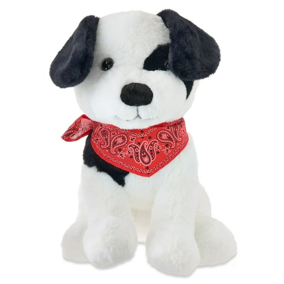 Large Sitting Dog Plush, Black and White, 14", Valentine's Day by Way To Celebrate