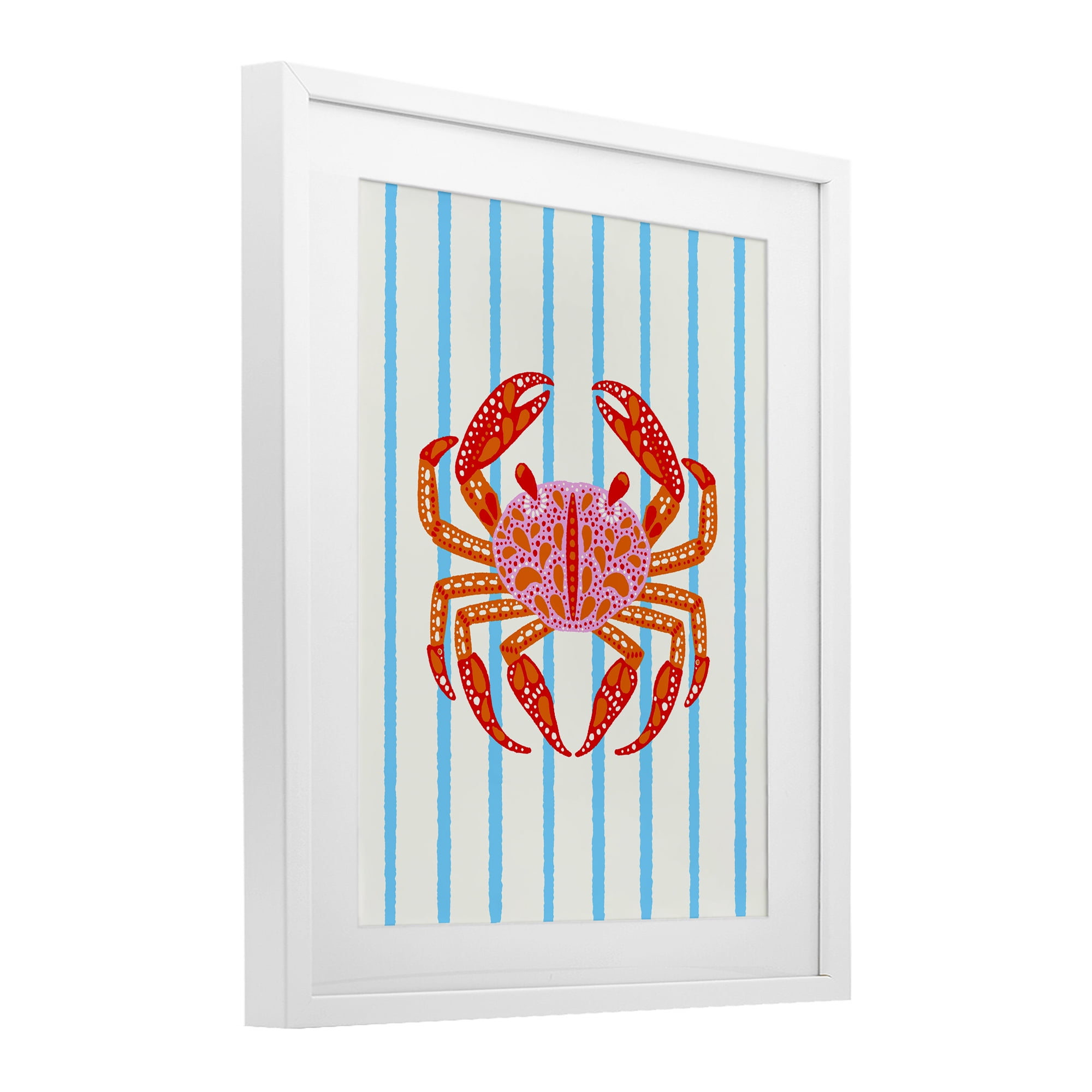 Stupell Industries Bright Crab on Stripes White Framed Print Under Glass, design by Indira Prieto | IndySign