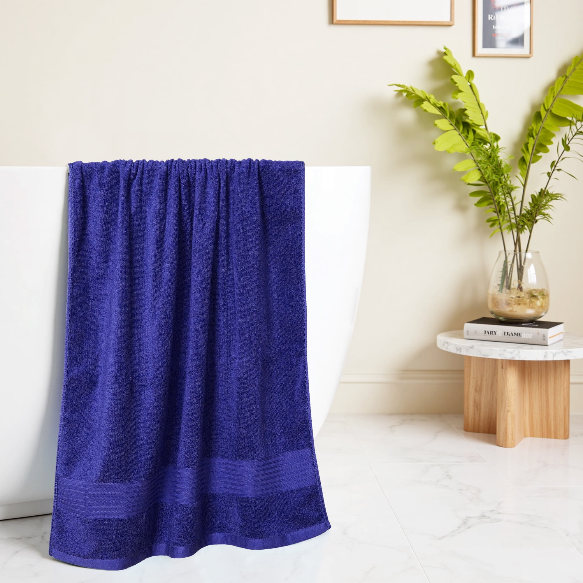 4-Pack 100% Cotton Bath Towel Set, 55" x 28", Suprt Soft & Quick Dry for Bathroom, Beach & Spa, Navy Blue