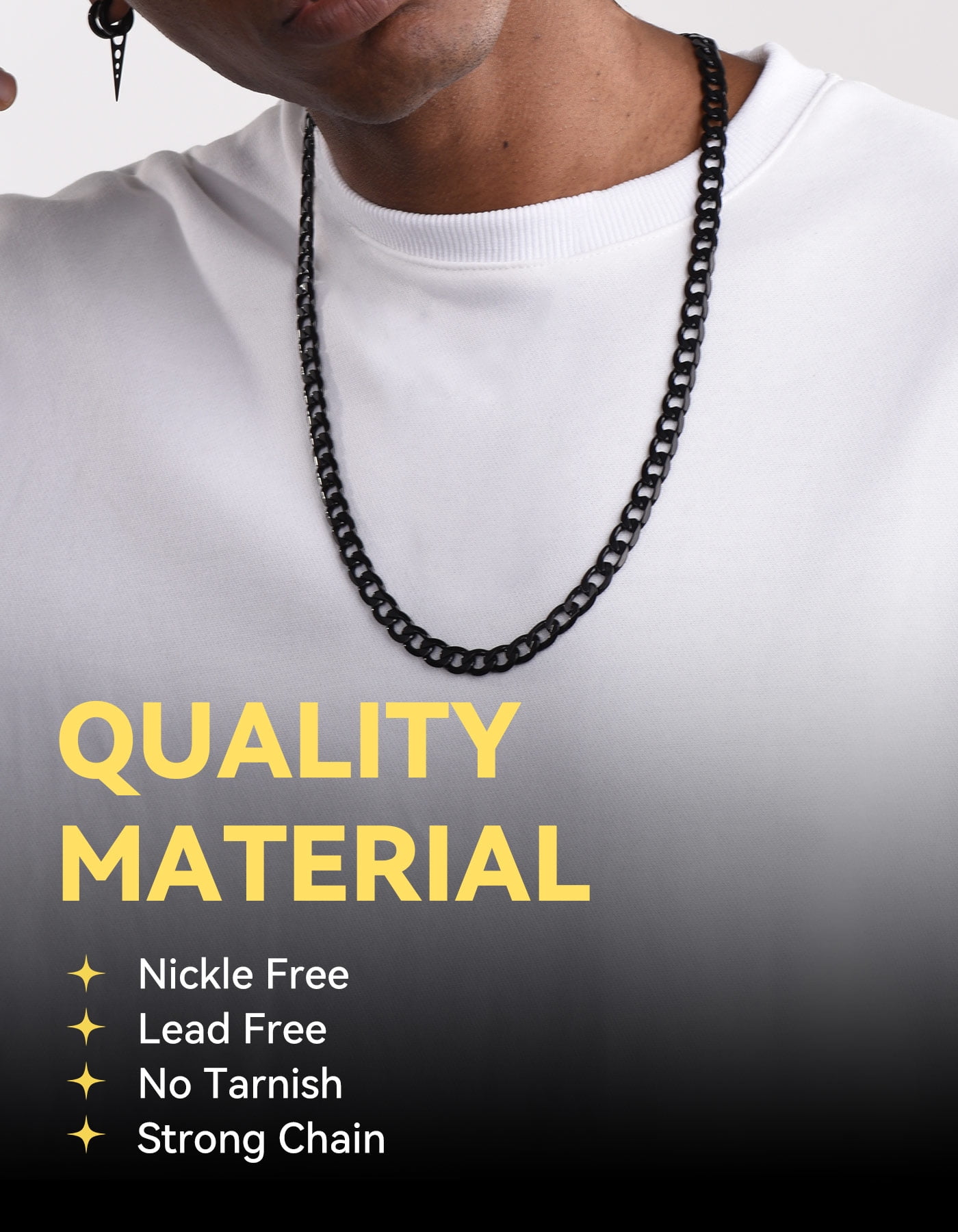 ChainsHouse Mens Necklaces Cuban Link Chain Black Necklace for Men Stainless Steel 9mm Chunky Chains Hiphop Men Jewelry Gift, 30 inches