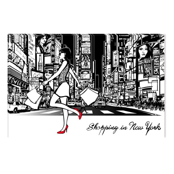 Startonight Canvas Wall Art Black and White Abstract Shopping in New York, Dual View Surprise Artwork Modern Framed Ready to Hang Wall Art 100% Original Art Painting 23.62 X 35.43 inch