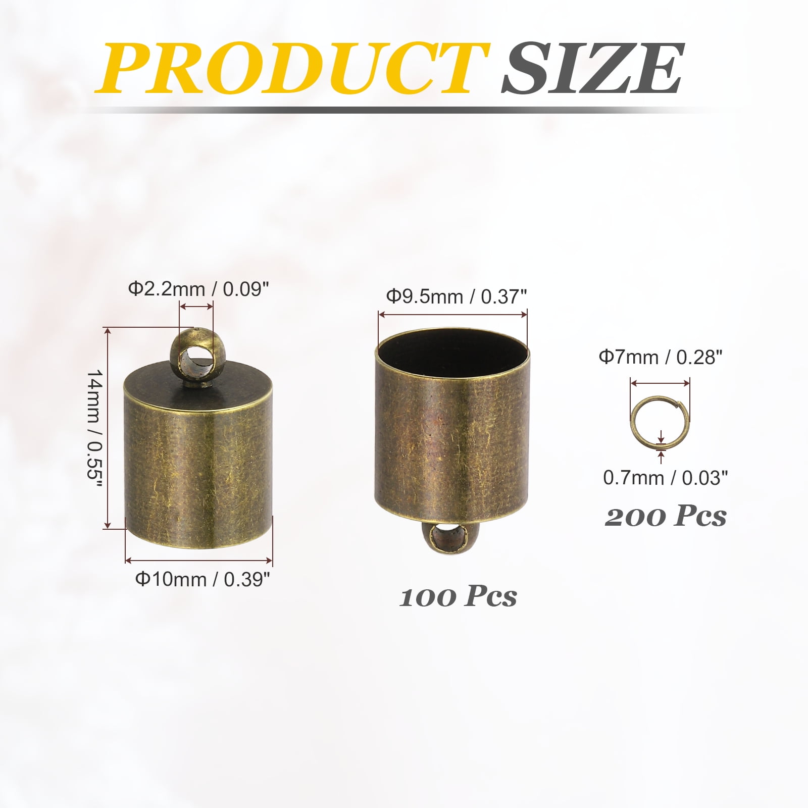 Uxcell 300Pcs Leather Cord End Caps, 9.5mm ID Tassel Barrel End Caps with Jump Rings for Jewelry Making Findings DIY Bracelet Necklace, Bronze Tone