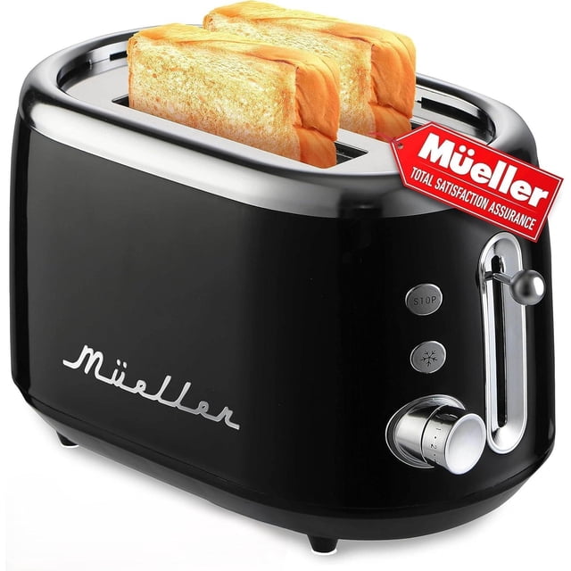Tostador Mueller Acero Inoxidable 2 Rebanadas Retro con 7 Niveles de Tostado y 3 Funciones