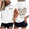thumbnail image 7 of Women Going Out Tank Tops Jesus Letter Print Sleeveless Shirts Summer Hooded Loose Fit Tees, 7 of 7